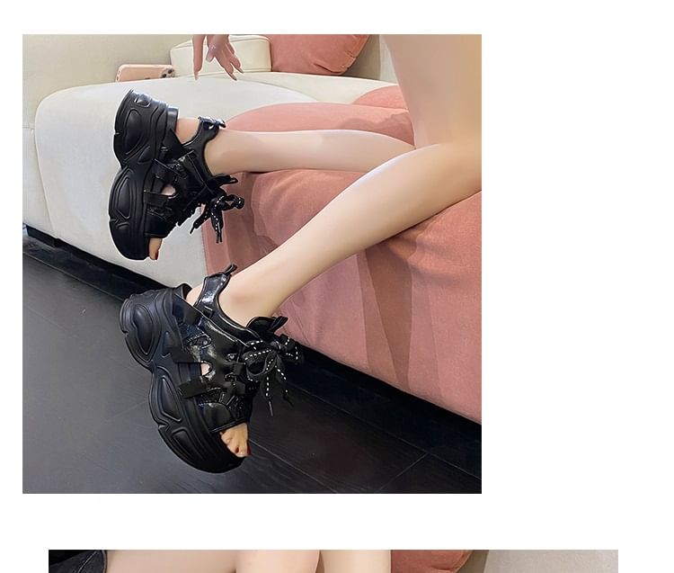 Slingback Sequin Sandals Platform Lace-Up