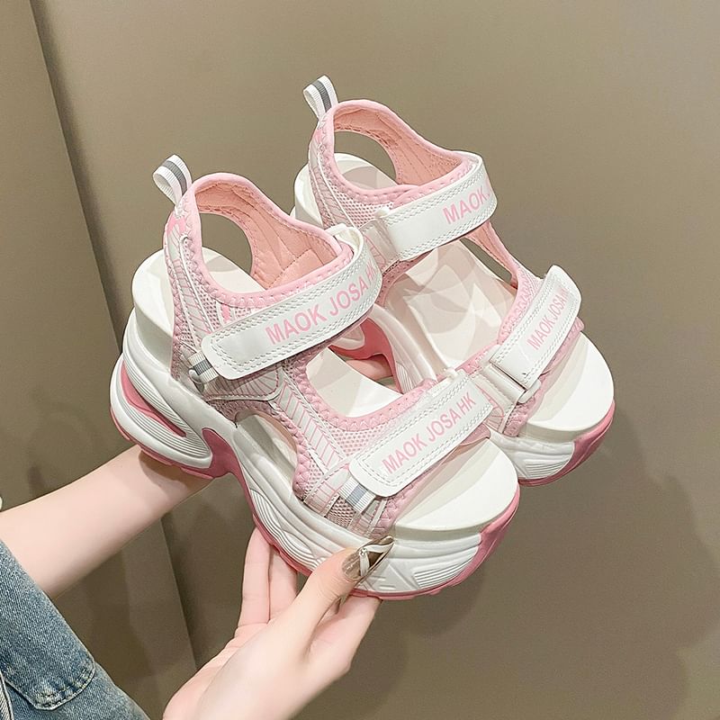 Wedge Slingback Lettering Mesh Adhesive Print Strap Heel Sandals