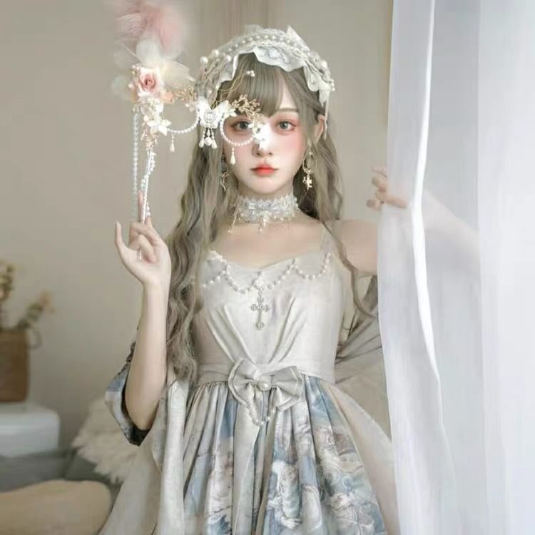 Spaghetti Strap Printed Maxi A-Line Dress / Scarf / Set