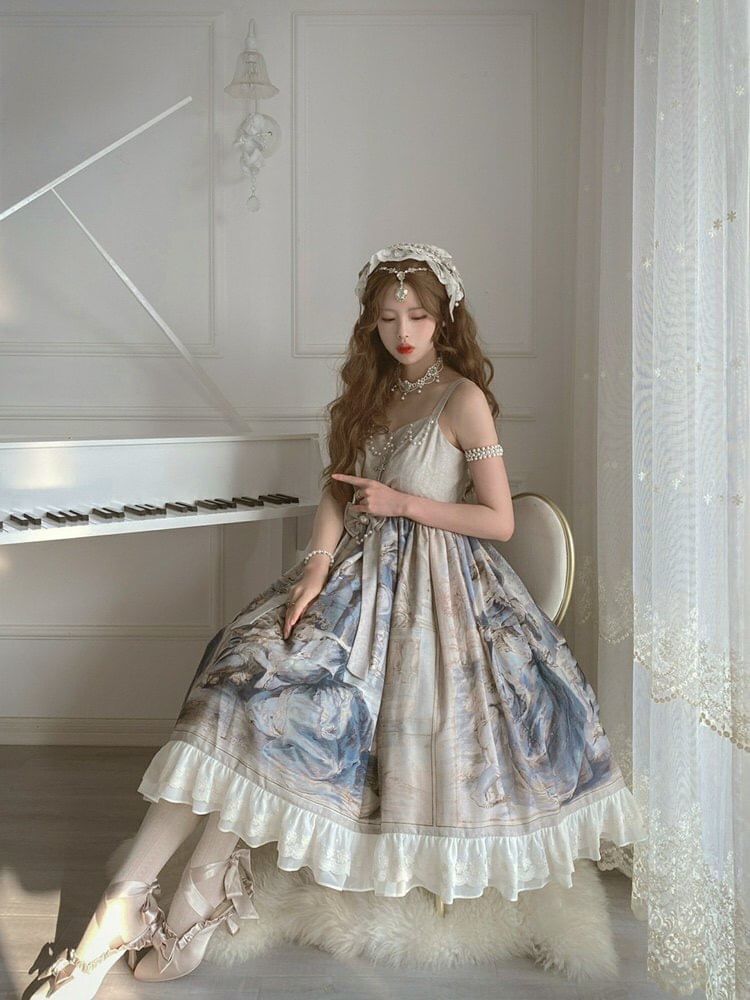 Spaghetti Strap Printed Maxi A-Line Dress / Scarf / Set