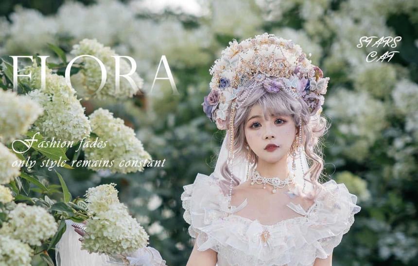 Ruffle Trim Floral Embroidered Midi A-Line Dress Set