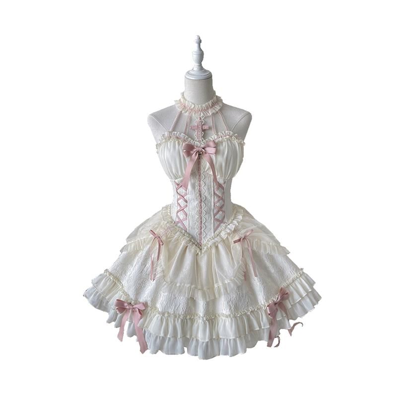 Off Shoulder Ruffle Trim Bowknot Print Chiffon A-Line Dress / Arm Sleeves / Set