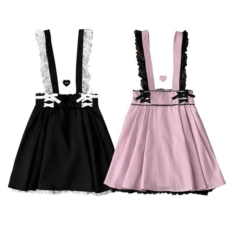 Lace Trim Suspender Mini A-Line Skirt