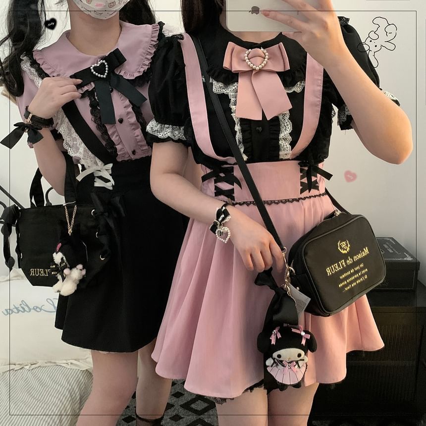 Lace Trim Suspender Mini A-Line Skirt