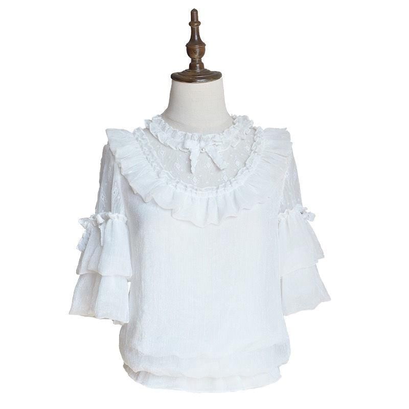 Elbow Sleeve Ruffle Floral Blouse