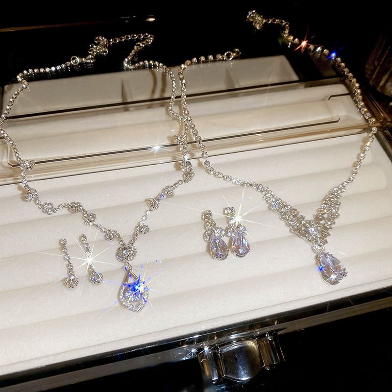 + Drop Necklace Set: Rhinestone Earring