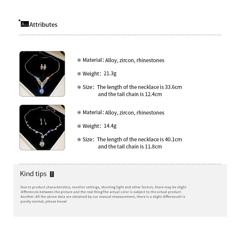 + Drop Necklace Set: Rhinestone Earring