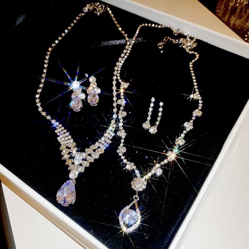 + Drop Necklace Set: Rhinestone Earring