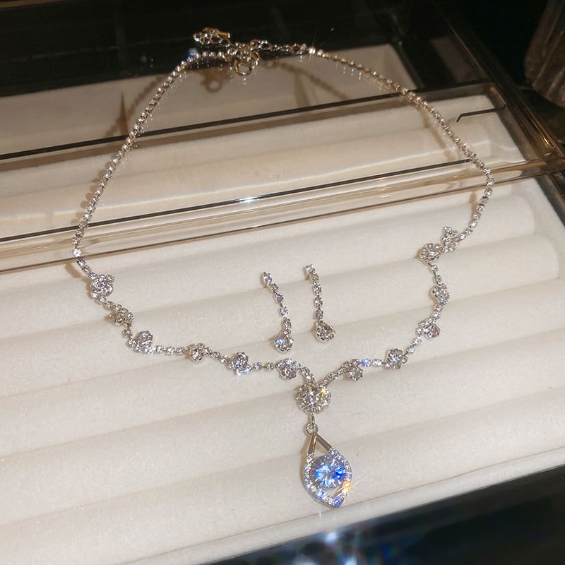 + Drop Necklace Set: Rhinestone Earring