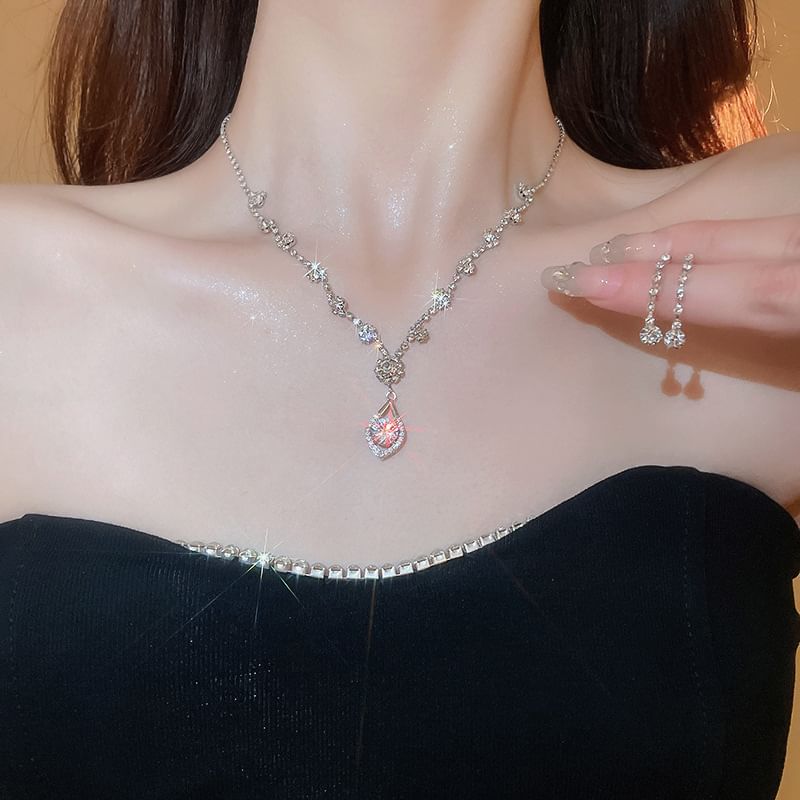+ Drop Necklace Set: Rhinestone Earring