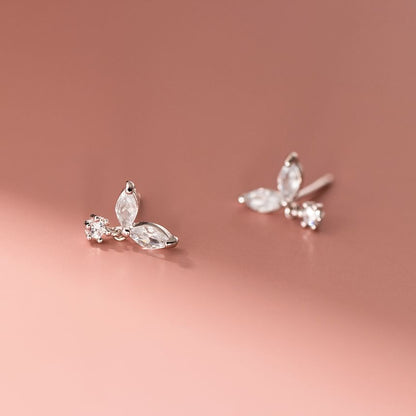 Sterling Silver Rhinestone Leaf Drop Earring