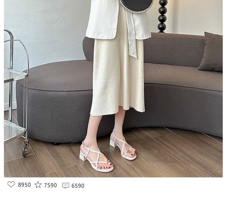 Slingback Plain Heel Sandals Chunky Accent Loop Metal Toe