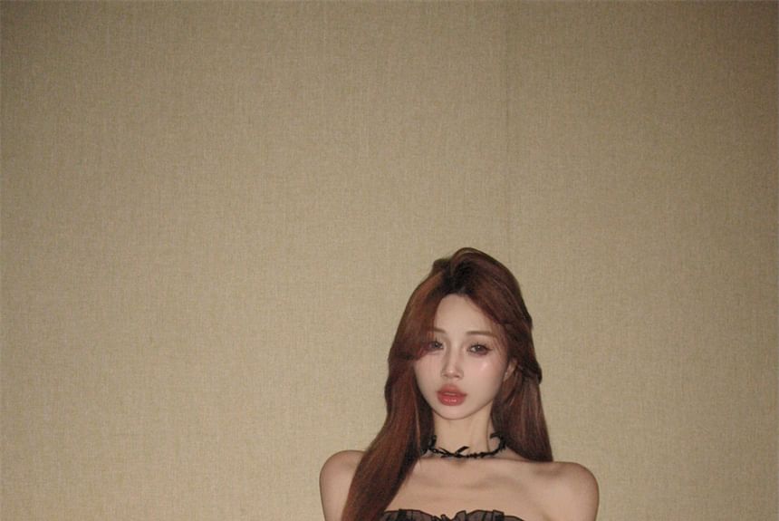 Dress Bow Tube A-Line Ruffle Mini