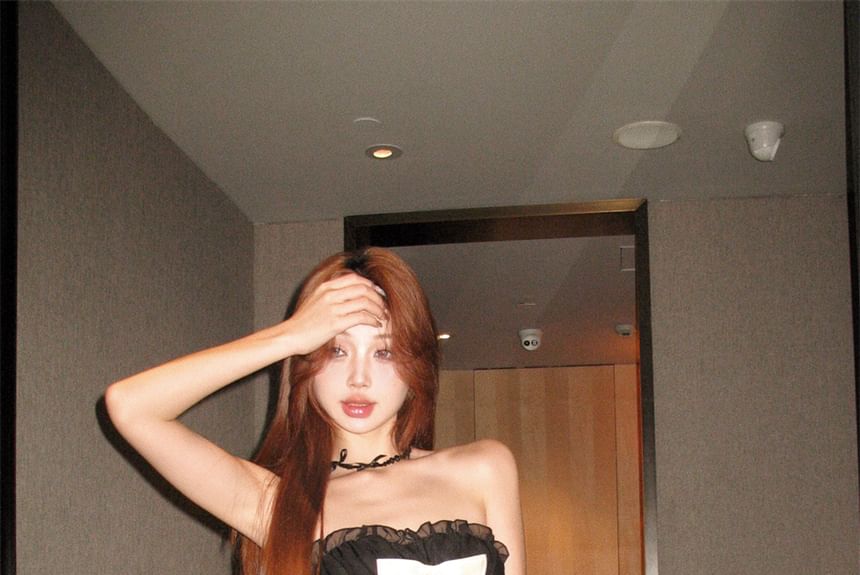 Dress Bow Tube A-Line Ruffle Mini