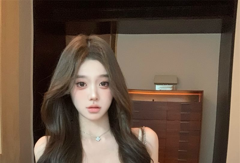 Mini Sundress Trim V-Neck Lace Spaghetti Strap Plain