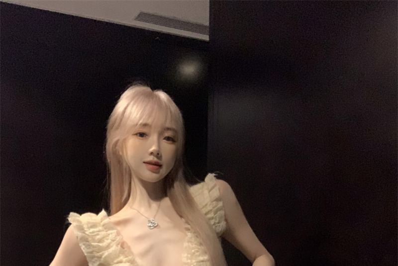 Plain Sleeveless Mini Dress A-Line Ruffle