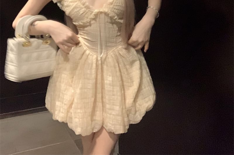 Plain Sleeveless Mini Dress A-Line Ruffle