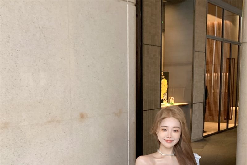 Eyelet Ruffled Dress A-Line Off-Shoulder Midi Lace