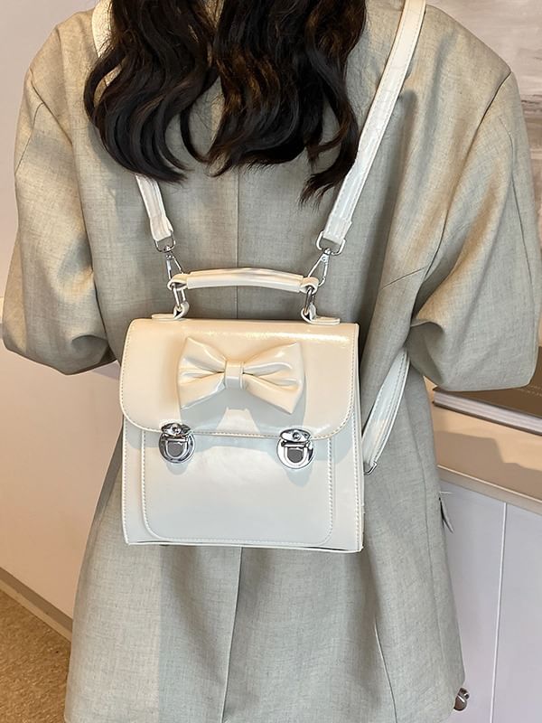 Backpack Bow Flap Leather Faux