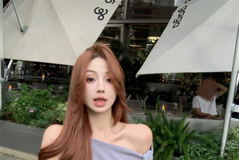 Sleeveless Mini Dress Shoulder One Tie-Up Plain Sheath