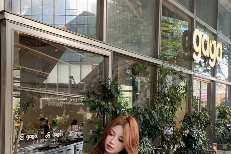 Sleeveless Mini Dress Shoulder One Tie-Up Plain Sheath