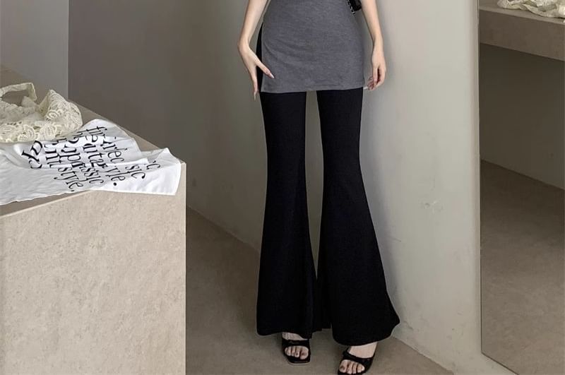 Flared / Sleeveless Crewneck Plain Top Pants