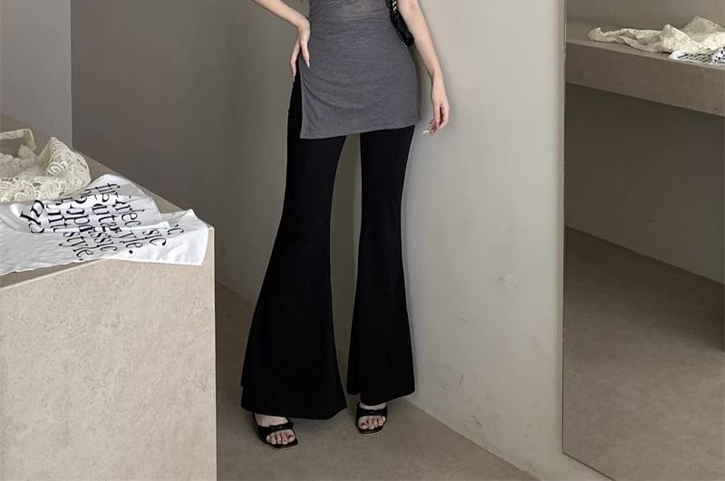 Flared / Sleeveless Crewneck Plain Top Pants