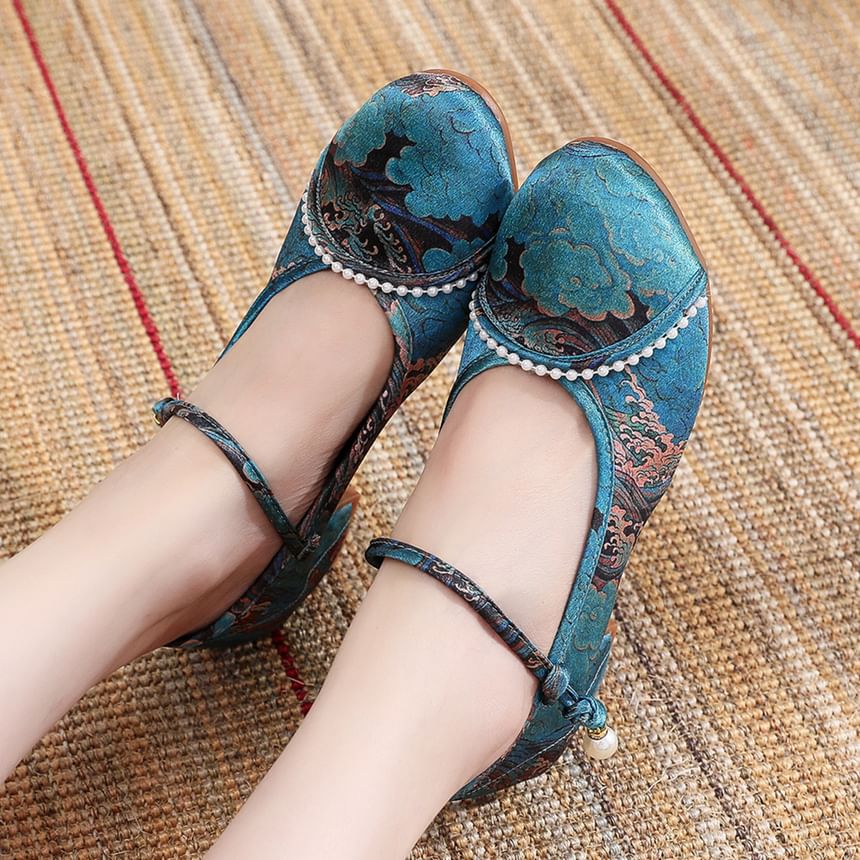 Textile Embroidered Low Heel Sandals