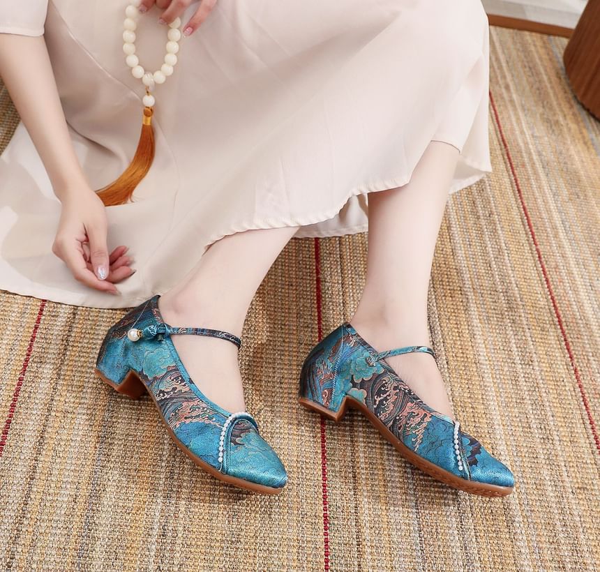 Textile Embroidered Low Heel Sandals