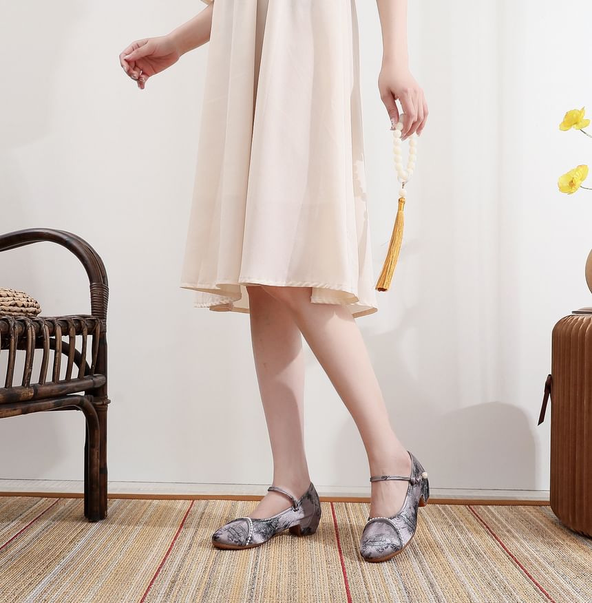 Textile Embroidered Low Heel Sandals