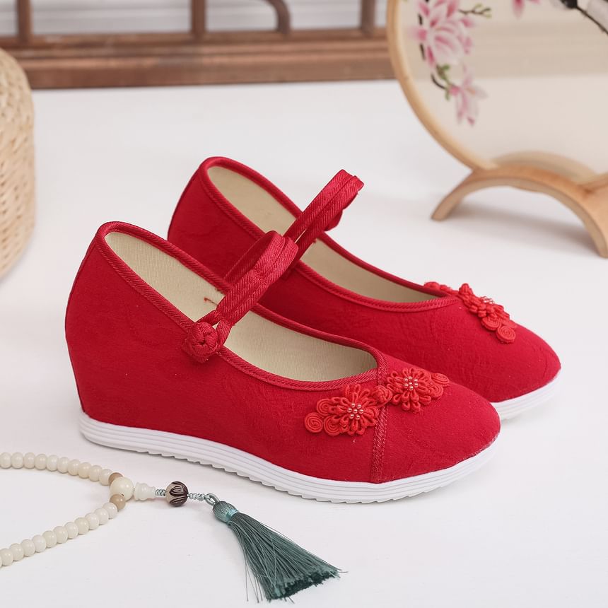 Floral Textile Sandals Hidden-Wedge