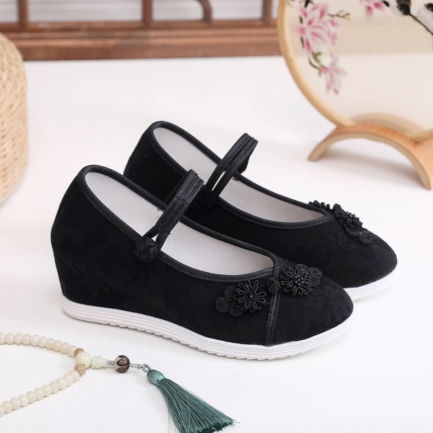 Floral Textile Sandals Hidden-Wedge