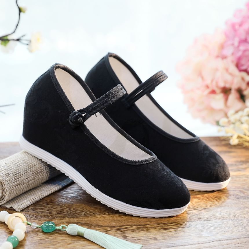 Floral Textile Sandals Hidden-Wedge