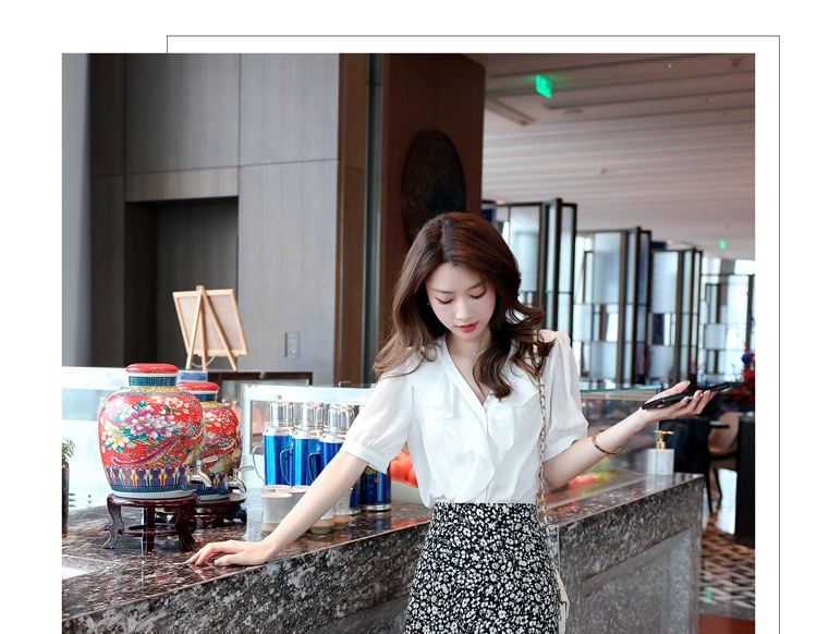 Print A-Line Floral Skirt Waist Elastic Midi