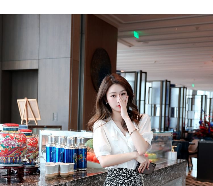 Print A-Line Floral Skirt Waist Elastic Midi