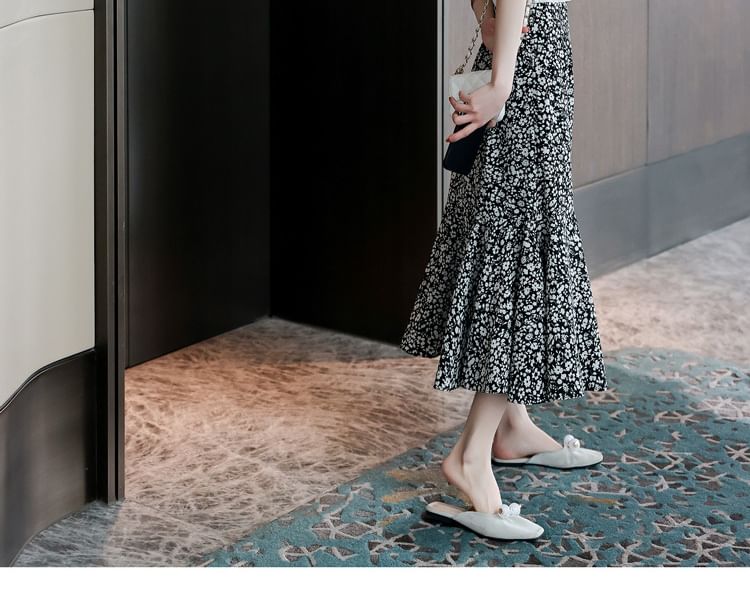 Print A-Line Floral Skirt Waist Elastic Midi