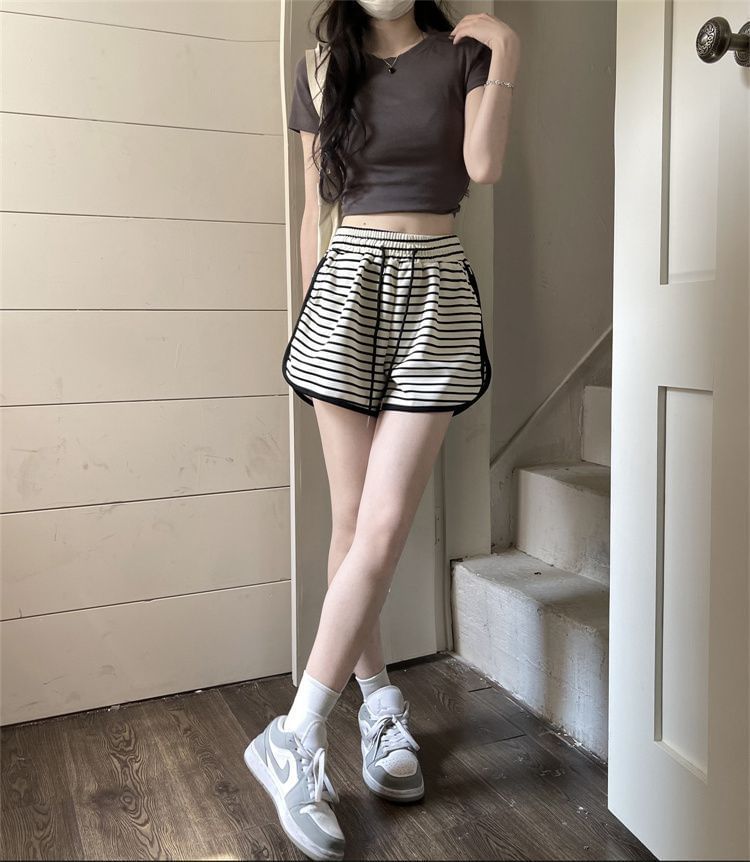 Shorts Waist Striped Drawstring