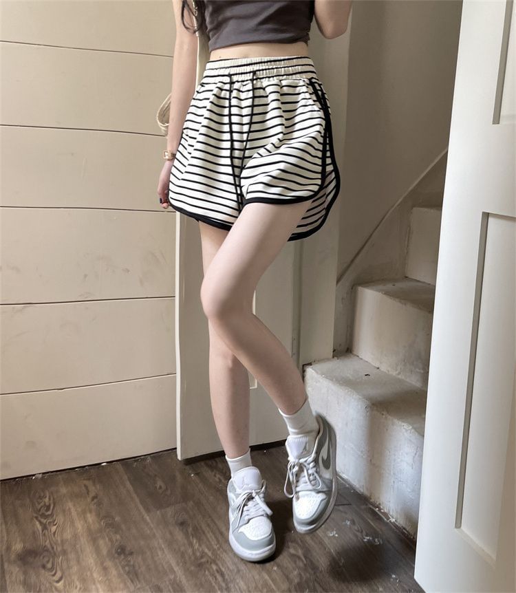 Shorts Waist Striped Drawstring