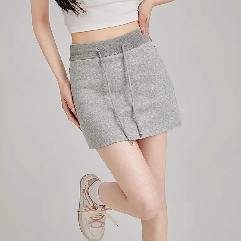 Pencil Drawstring Skirt Waist Mini Plain