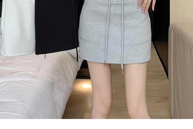 Pencil Drawstring Skirt Waist Mini Plain