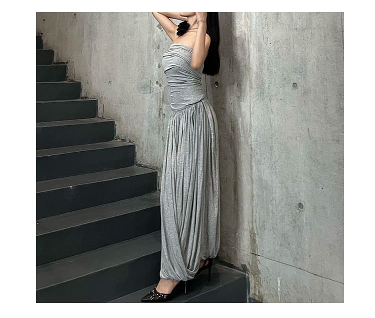 Ruched A-Line Tube Maxi Dress