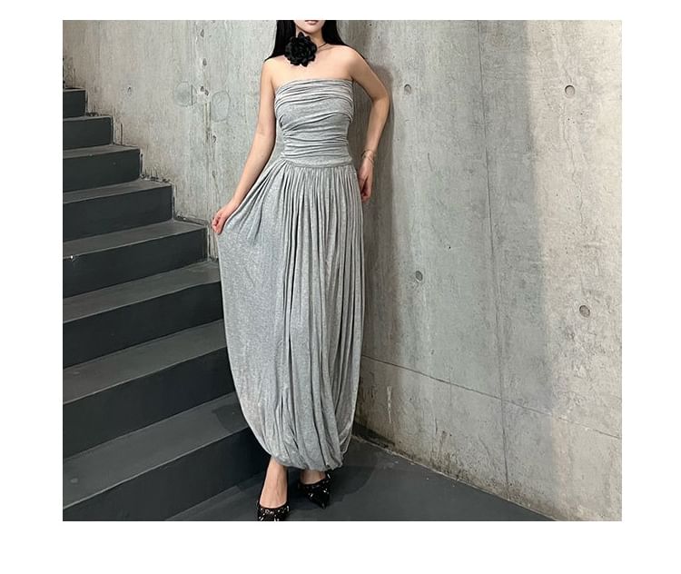 Ruched A-Line Tube Maxi Dress