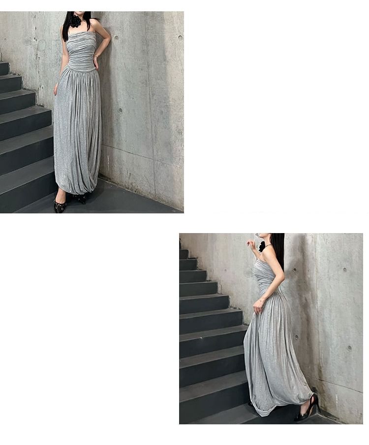 Ruched A-Line Tube Maxi Dress