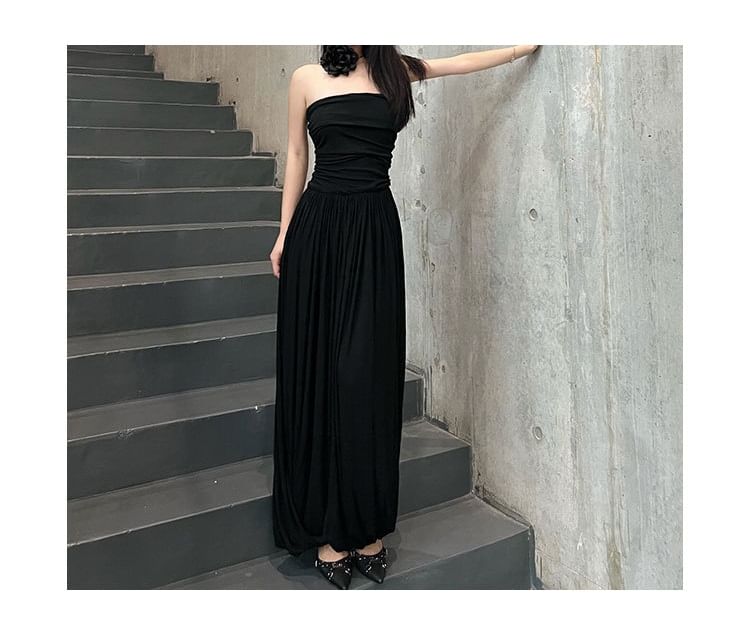 Ruched A-Line Tube Maxi Dress