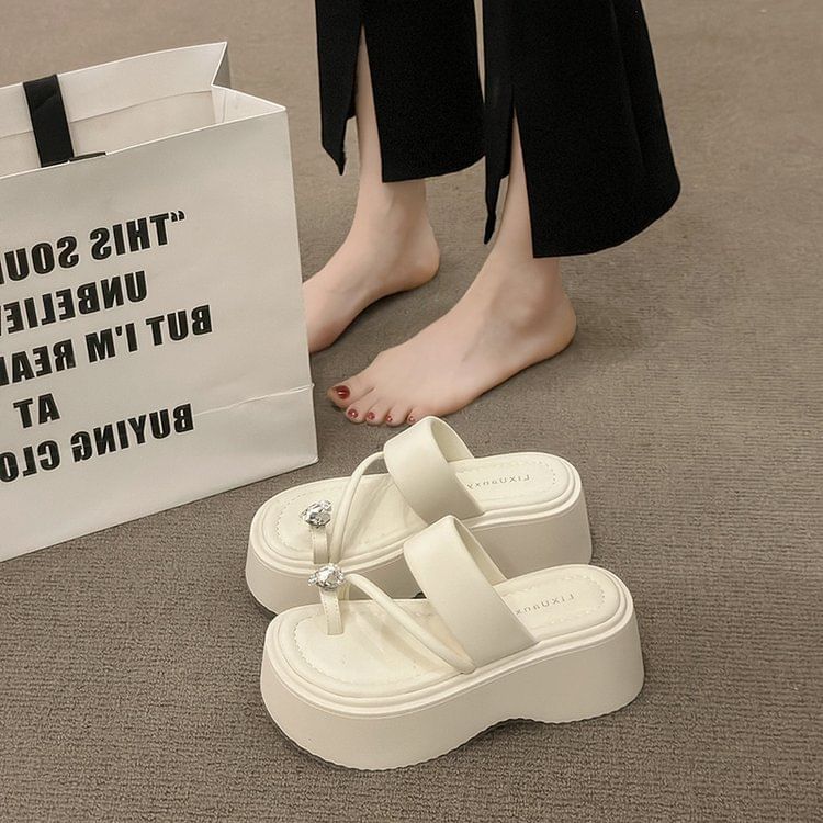Heart Loop Sandals Toe Platform Rhinestone Slide