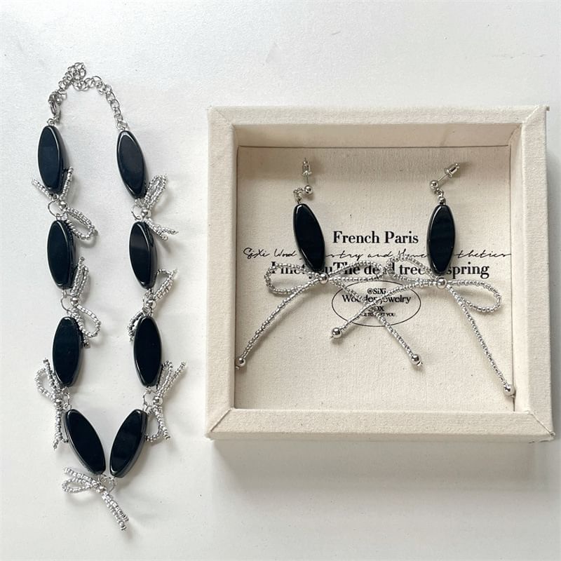 Drop Earring / Bow Necklace Beaded