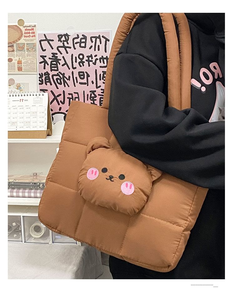 Quilted Tote Applique Nylon Bag Bear