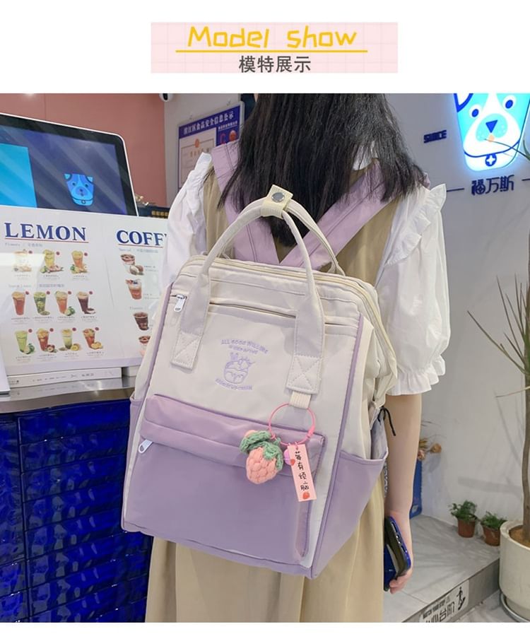 Backpack Embroidered Two Nylon Tone Charm Set / Bag