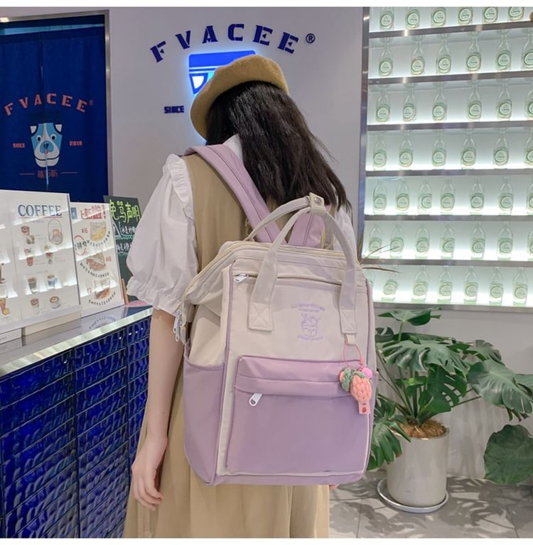 Backpack Embroidered Two Nylon Tone Charm Set / Bag