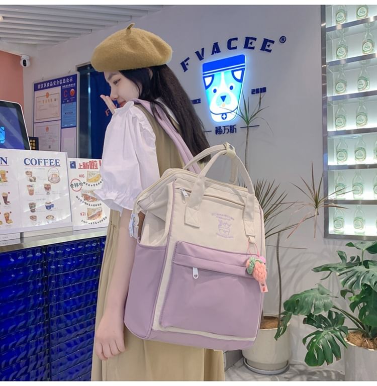 Backpack Embroidered Two Nylon Tone Charm Set / Bag